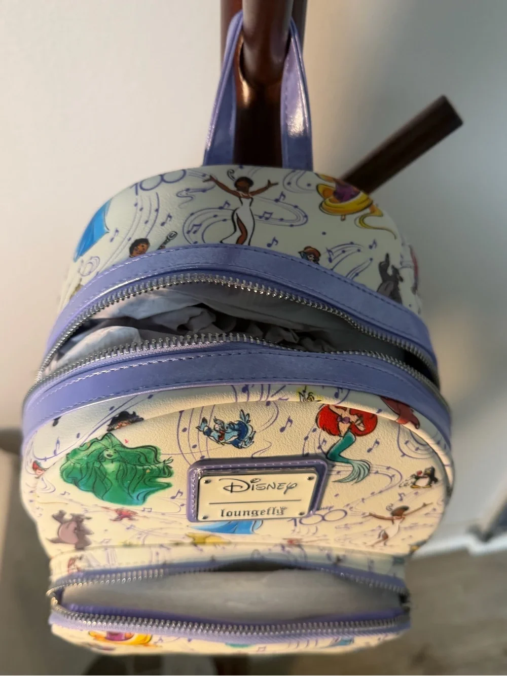 Disney Loungefly Kids Cream Disney 100 Characters Mini Backpack with Purple Trim